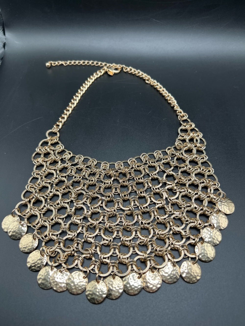 Chico's Gold Coin Chainmail Boho Statement Bib Ancient Gypsy Style Necklace